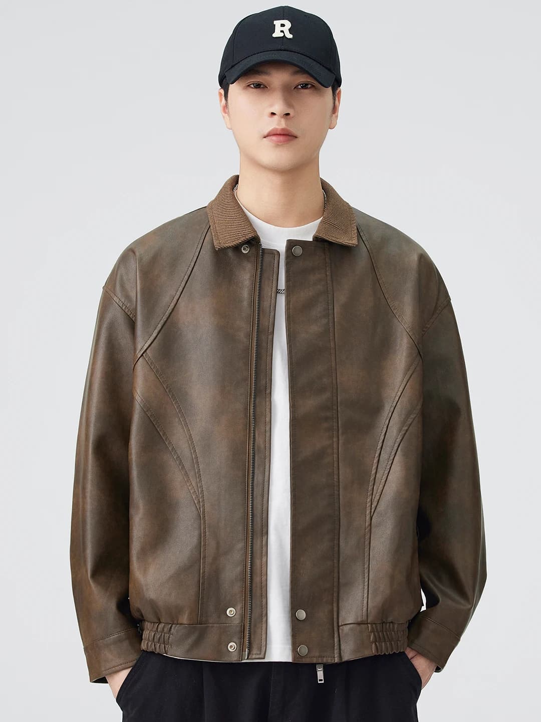 American Retro PU Leather Jacket Men's Loose Fashion Brand Windproof Collar Workwear Jacket Motorcycle Outerwear Autumn Winte...