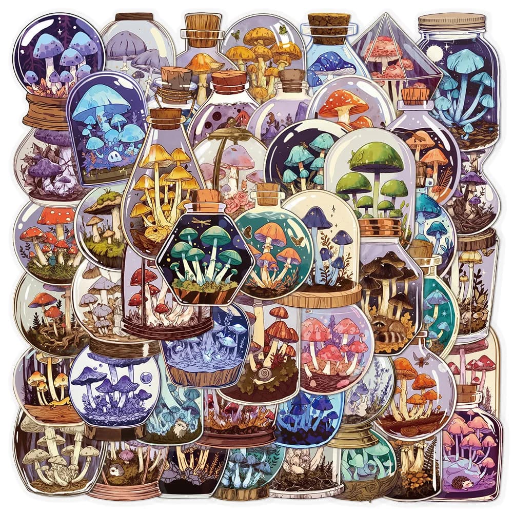50 pezzi adesivi funghi kawaii decalcomanie funghi vintage laptop bagagli diario skateboard adesivo moto chitarra cool