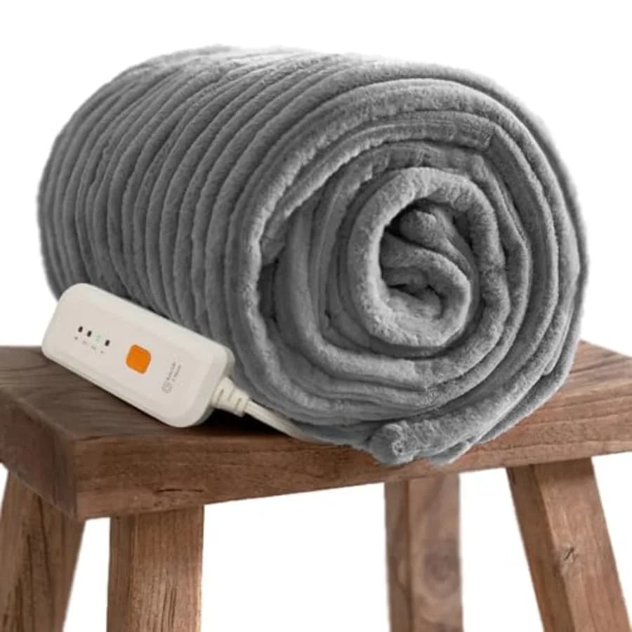 Coperta Elettrica Riscaldata 50''X60'' - Coperta Riscaldata in Finta Pelliccia a Coste con 4 Livelli di Riscaldamento e Spegnimento Automatico dopo 3 Ore, Certificata ETLa