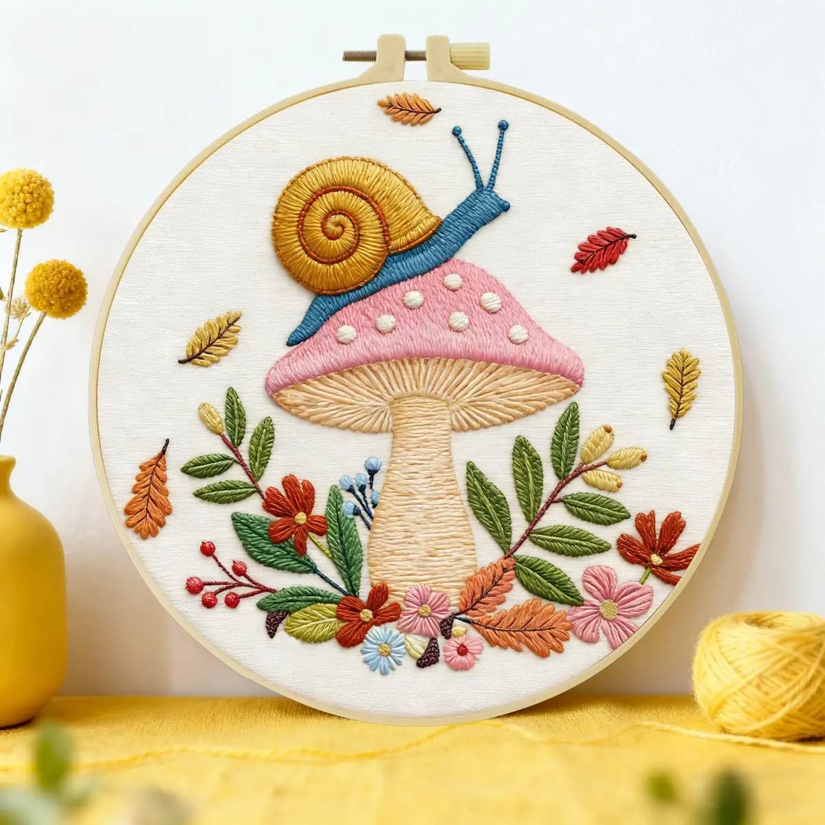 1pc 20X20CM/15X15CM 7.87/6.3inch Mushroom Embroidery Starter Kit DIY Kit DIY Embroidery Kit Manualidades Needle Art Sewing Art