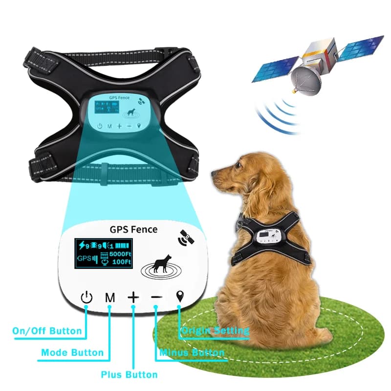 Recinzione elettronica wireless per nuovi animali domestici da 5000 piedi con tecnologia satellitare elettrica GPS, imbracatura per cani ricaricabile riflettente regolabile