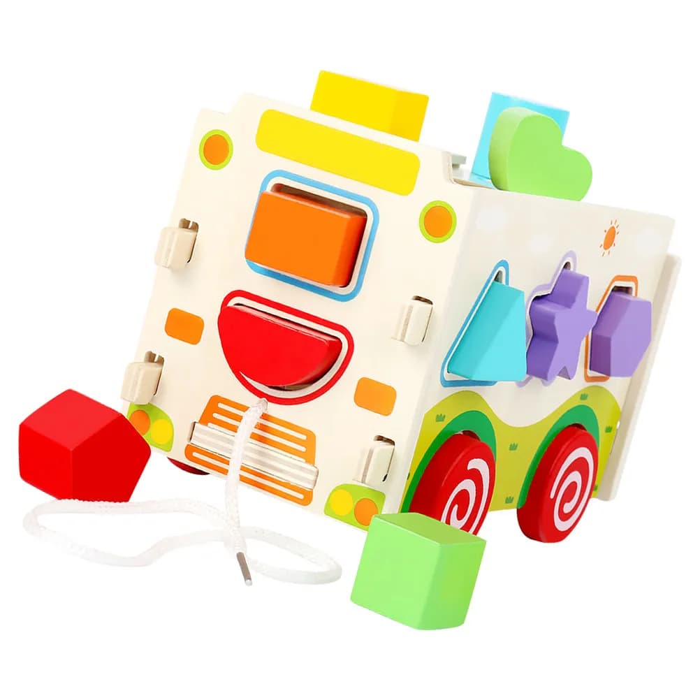 Giocattolo Educativo in Legno a Forma di Autobus, Set Colorato per l'Abbinamento delle Forme, Sviluppo Cognitivo Sensoriale, Divertente Gioco per Bambini