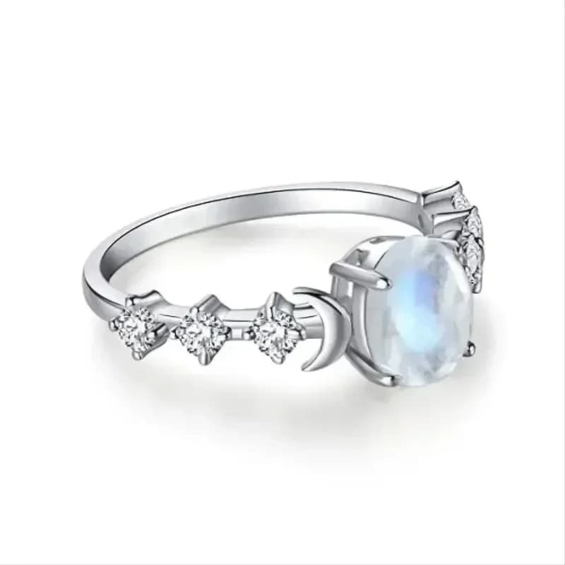 Oval Shaped Moonstone Curved Moon Ring, New Elegant and Personalized, Light Luxury, Jewelry Accessory for Attending Banquets