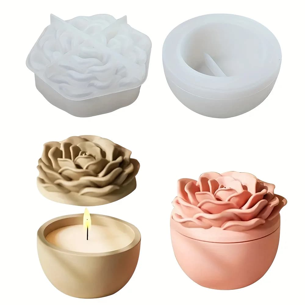 Silicone molds for floral resin, silicone candle jar molds with lids, casting plaster, resin, silicone bowl candle holder molds;