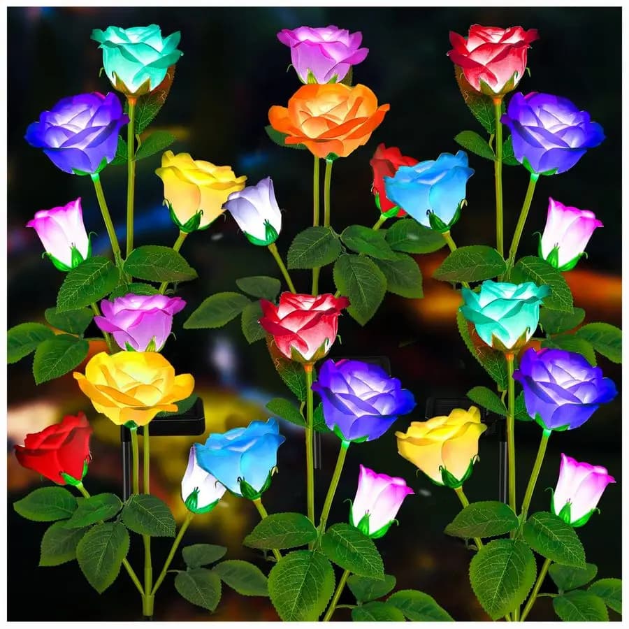 Luci Solari da Giardino Migliorate, Luci Esterne a 7 Colori Cangianti a Forma di Rosa per Cortile, Decorazione Giardino, Pannello Solare Ingrandito, e Altro Ancora