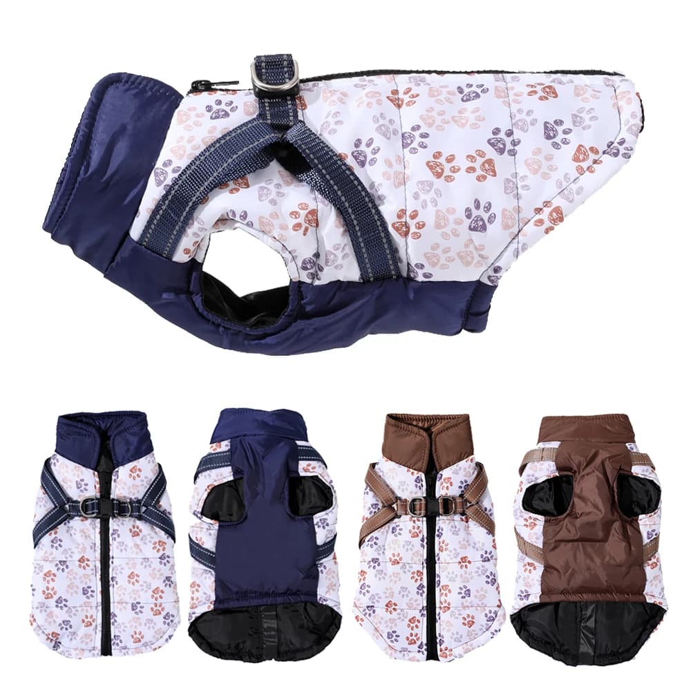 Winter Dog Clothes Warm Pet Coat With Harness For Small Medium Dogs Cat Reflective Windproof Chihuahua Vest Jacket Puppy Outfits