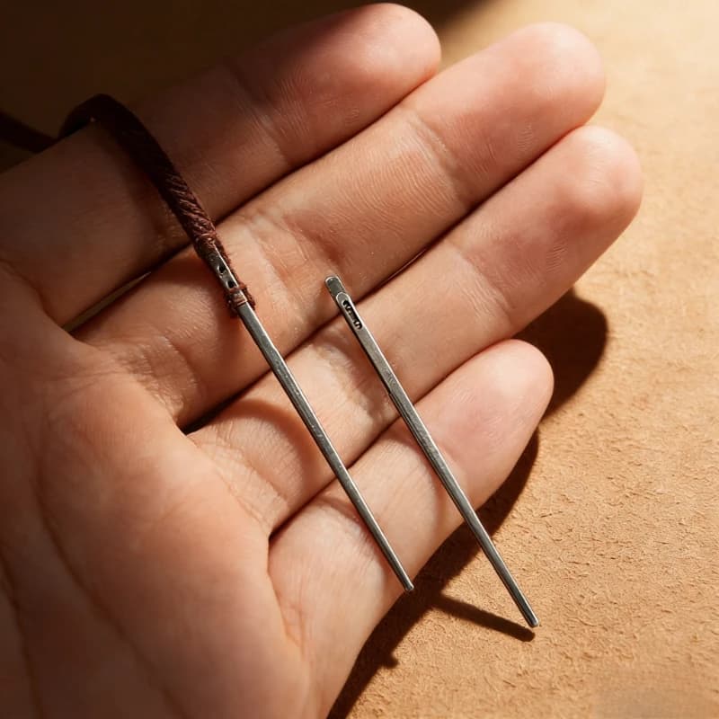 Set di 3 Aghi per Cucire in Pelle, Strumenti per Lavorazione Artigianale, Aghi a Doppio Foro per Corde in Pelle e Lacci