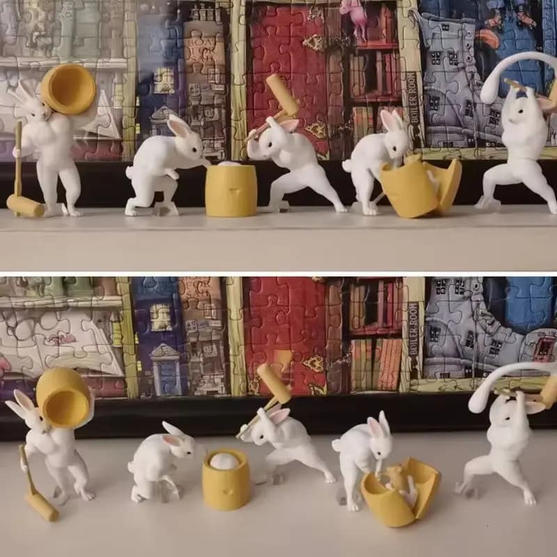 Muscle Jade Rabbit Pounding Rice Cake Smaing Mooncakes Rabbit Blind Box Toy Collectible Action Figure Anime Themed Surprise