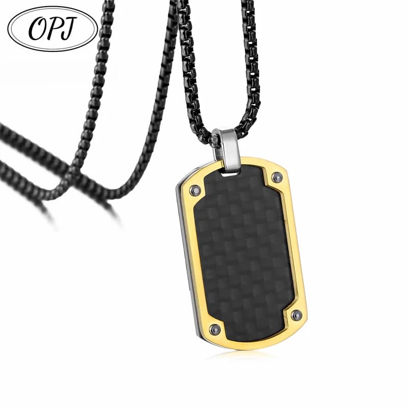 Collane Dogtag in fibra di carbonio di lusso da uomo, ciondolo targhette per cani militari nere con catena a scatola, regalo di gioielli collare geometrico audace