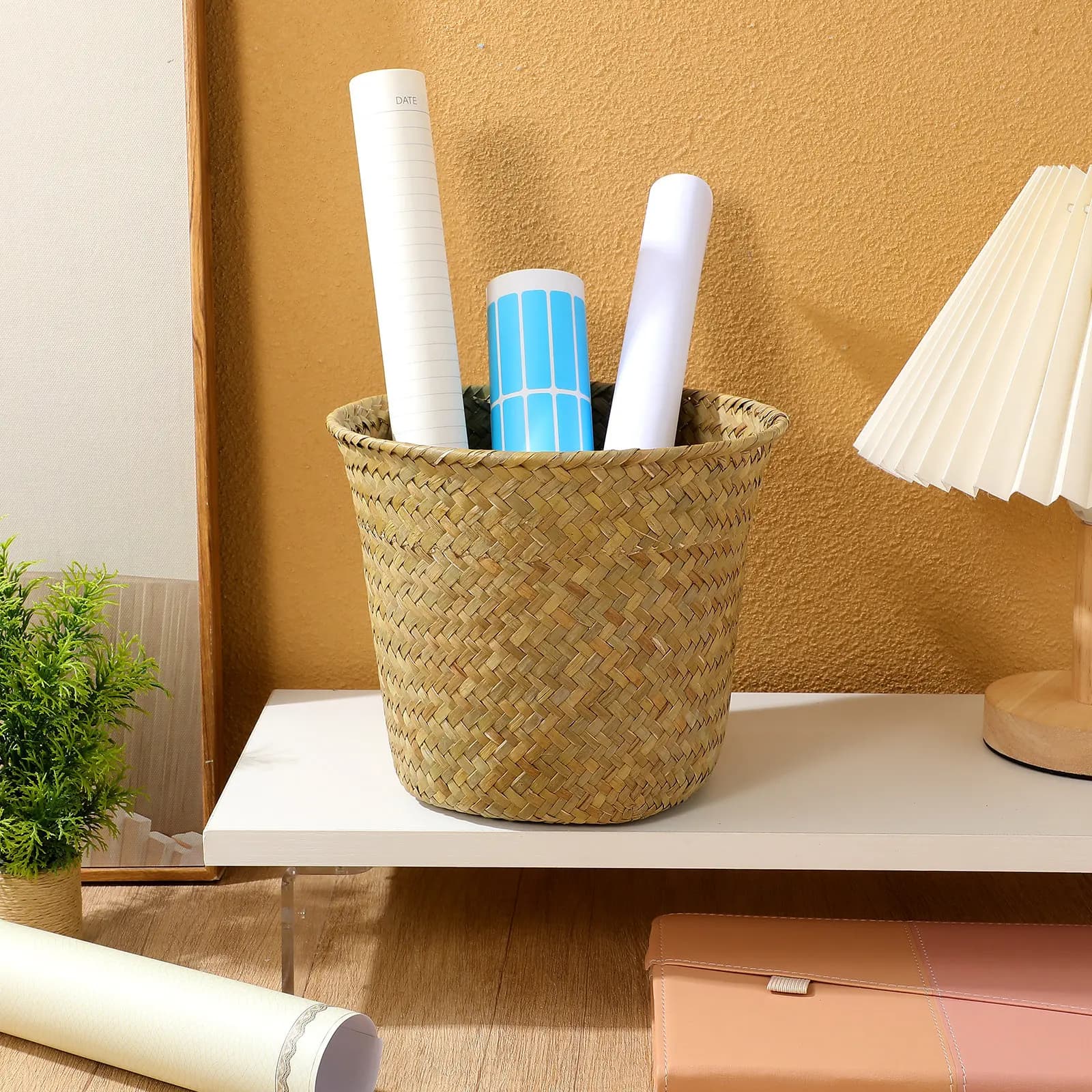 Cesto portaoggetti in erba marina intrecciata, organizer da scrivania multiuso, cestino decorativo, contenitore portaoggetti, cesto per piante, cesto da bagno