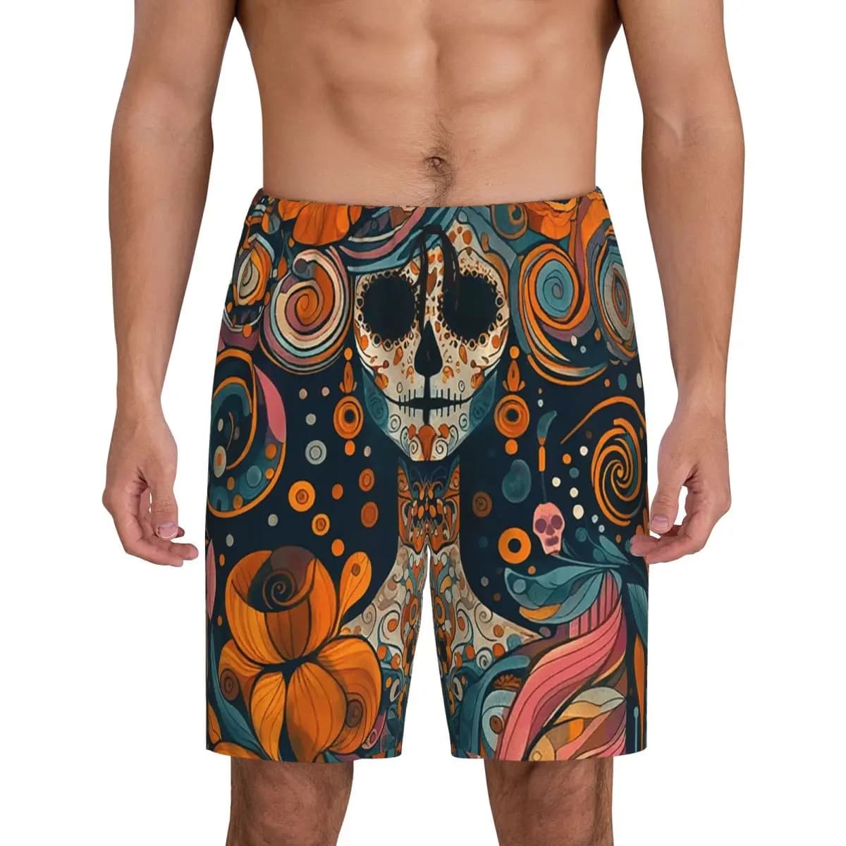 Mexican Catrina Girl Day Of The Dead Sugar Skull Short Pajama Pants Men Sleepwear Sleep Lounge Bottom Shorts Sleeping Pants
