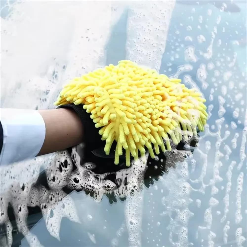 Guanti per Lavaggio Auto MOBIDEA, Guanti Impermeabili in Microfibra Chenille, Spazzola per Pulizia Auto, Guanto Bifacciale per Cura dell'Auto