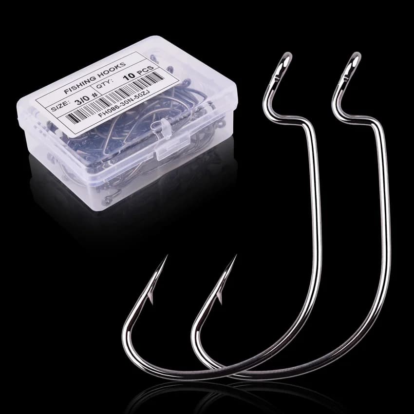10 pcs/box Set of fishing hooks Large hand crank hook I love fishing offset for soft worm Fish picket Spindle hook Carp fishing hooks Equipment