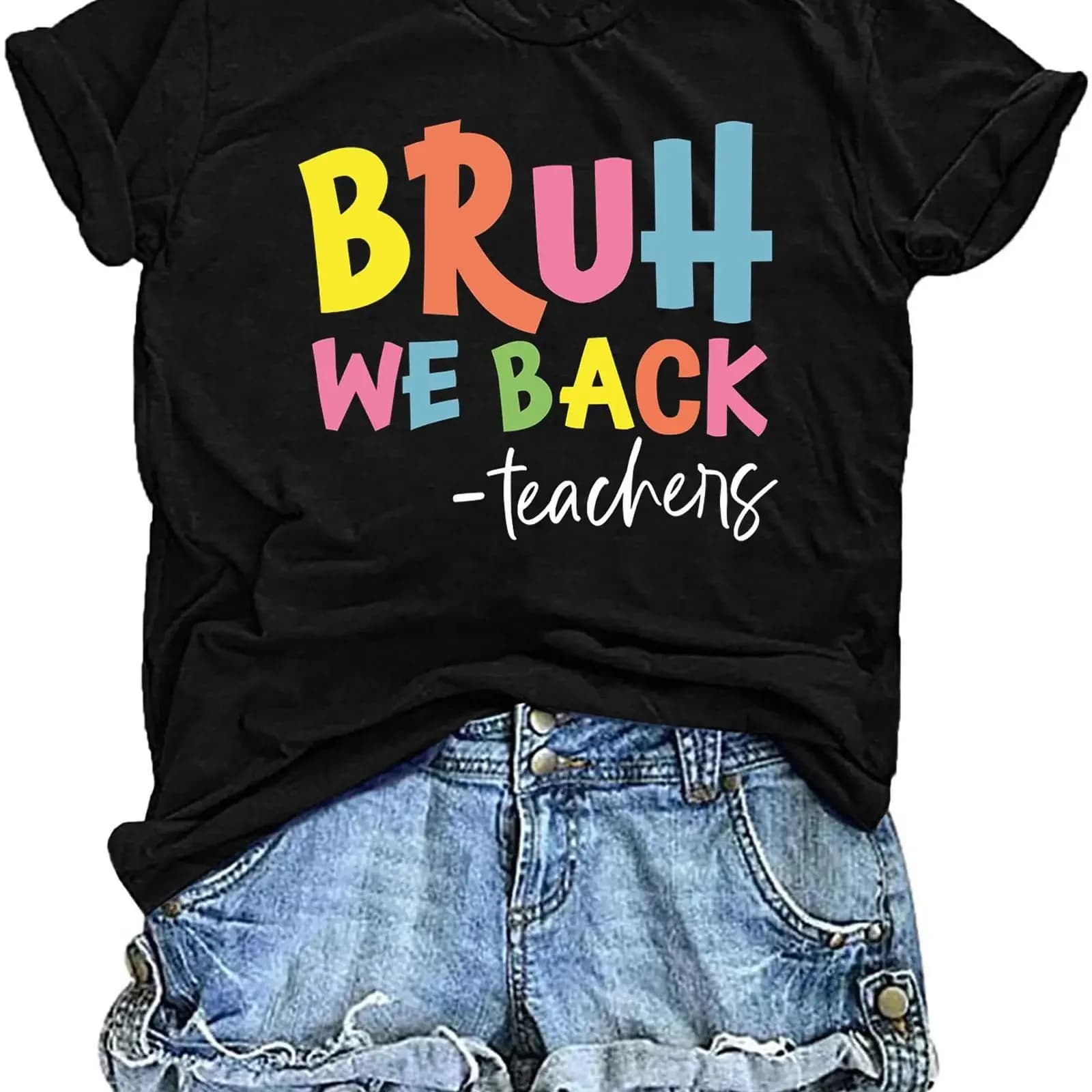 FCGHSII First Day of School T Shirt Women Bruh We Back Teacher to Teaching s Tops vintage Washed Breathable Unisex