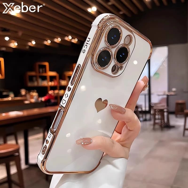 Placcatura Cuore Laser Aurora Custodia opaca per iPhone 17 11 12 13 14 15 16 Pro Max Plus Protezione fotocamera Custodia antiurto in silicone