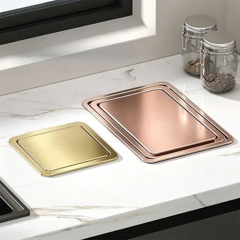 304 Stainless Steel Trash Can Countertop Embedded Flip Cover Waste Bins Large Capacity Square Waste Bin Home Kitchen Trash Cans