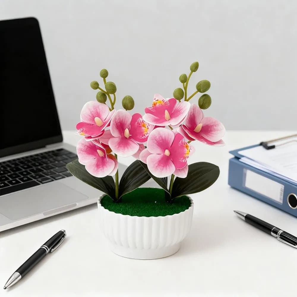 Orchidea a Farfalla Simulata Multi-Fiore in Vaso Bianco, Bonsai di Orchidea Artificiale Fai-da-te, Fiori Finti, Piante Artificiali