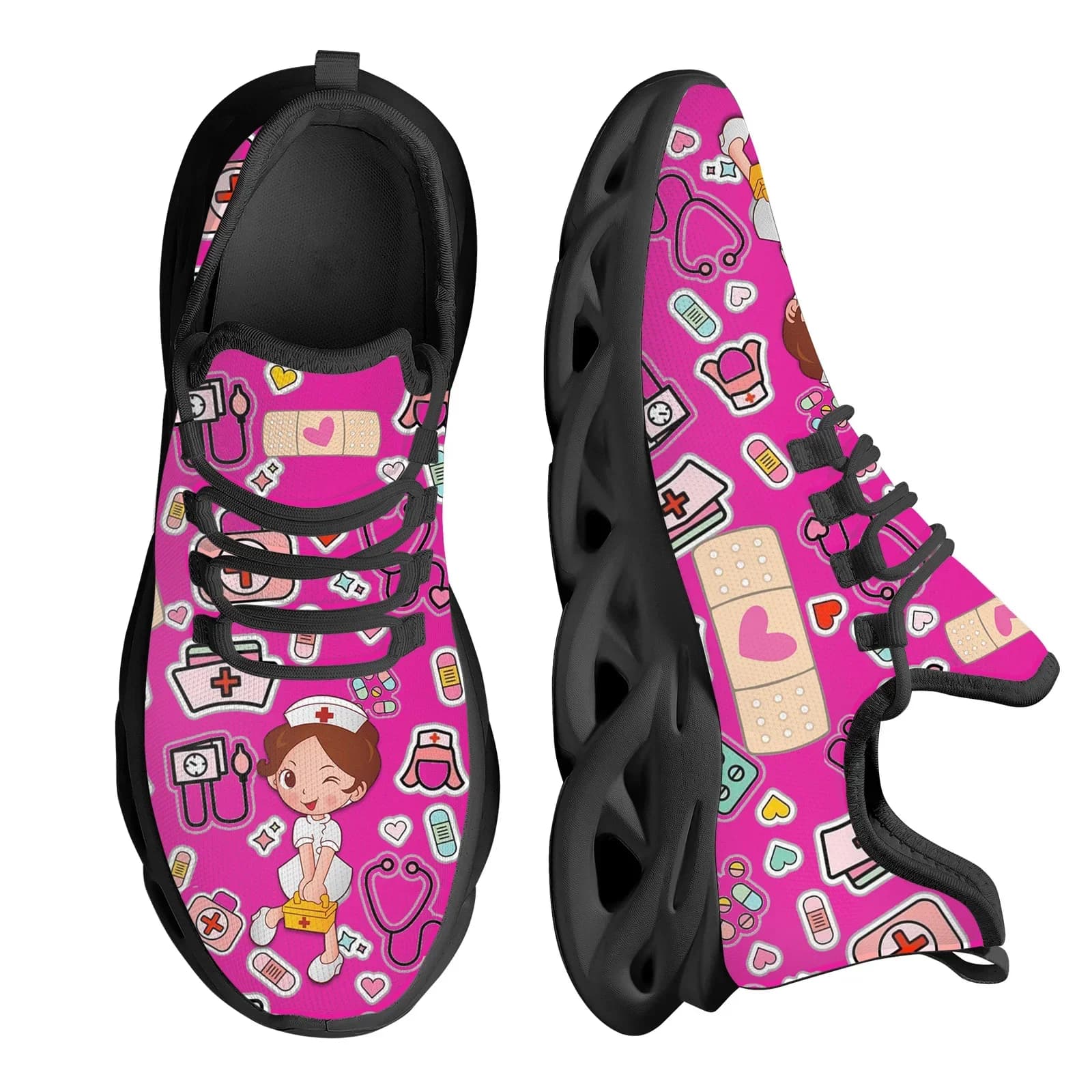 Kawaii Nurse Girls Pattern Women Casual Sneakers Non-Slip Running Shoes Hospital Surgical Medical Print Platforms Custom shoes
