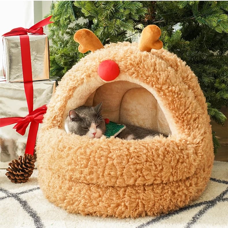 Lettiera per gatti yurta, gatto caldo in inverno, grande spazio, cuccia semichiusa, lettiera per animali rimovibile e lavabile