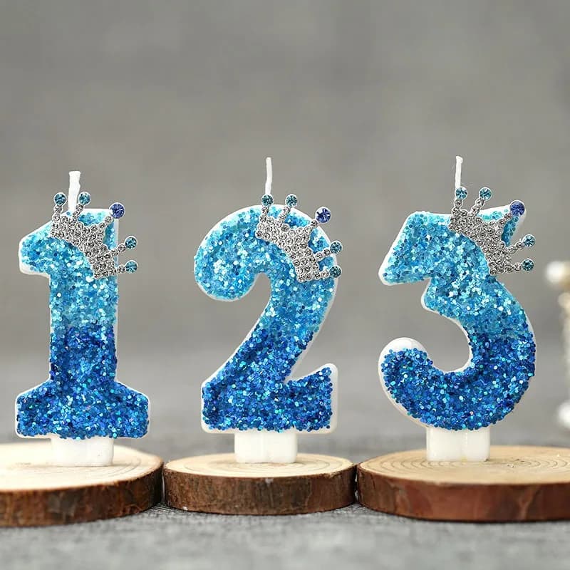 Candela Digitale Creativa a Forma di Corona Blu Pavone - Decorazione per Torte Blu Puro per Feste e Anniversari