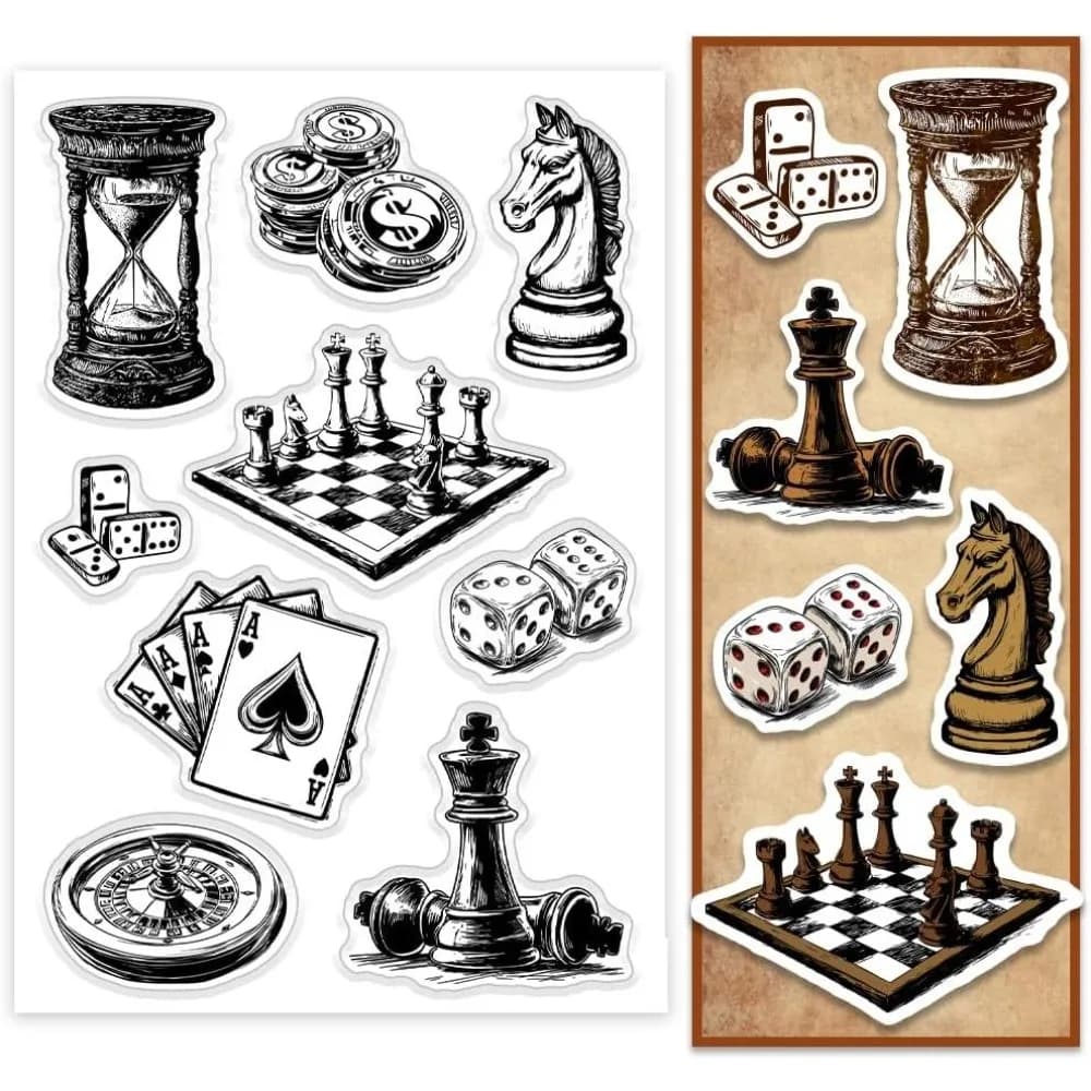 1Sheet Chess Clear Stamps for Card Making Poker Dice Board Games Transparent Stamps Rubber Stamp Paper Crafting Stamp