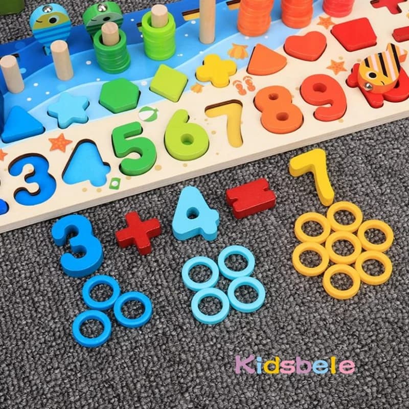 Giocattoli Montessori Puzzle con numeri in legno Ordinamento per i più piccoli Selezionatore di forme Conteggio Gioco di pesca Blocco impilabile matematico educativo