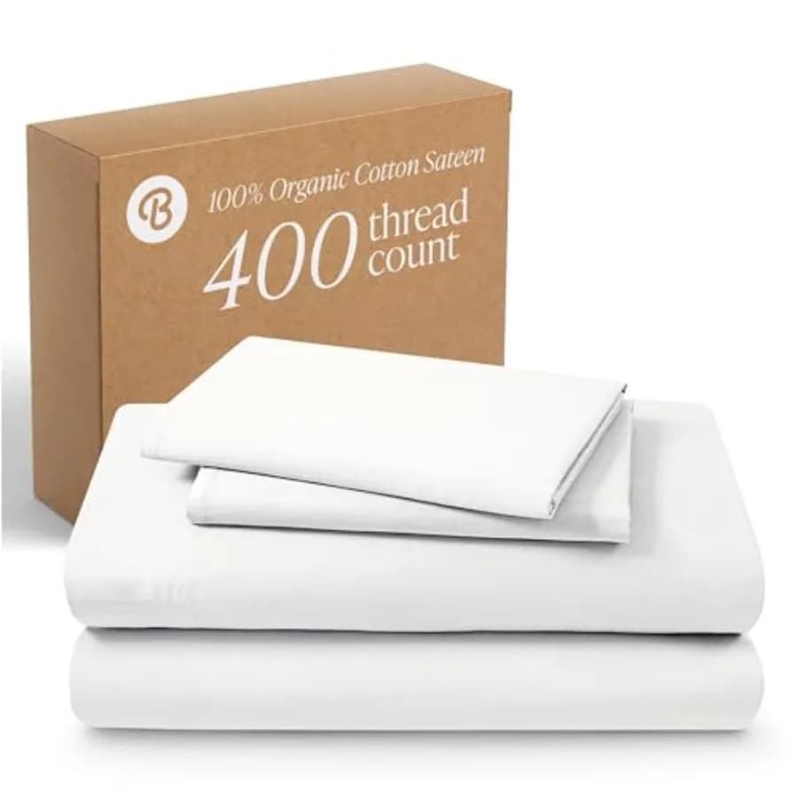 Set di Lenzuola in Cotone Organico 0% 400 Fili, Tessuto Satinato Liscio, Traspirante e Rinfrescante, Set di Lusso per Hotel, Lenzuola con Tasche Profonde