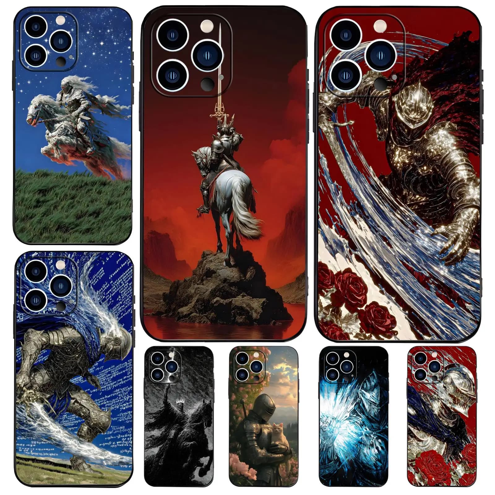 Medieval knight Phone Case For iPhone17 16 16e 15 14 13 12Plus Mini Pro Max Anti-Drop Soft Black Case