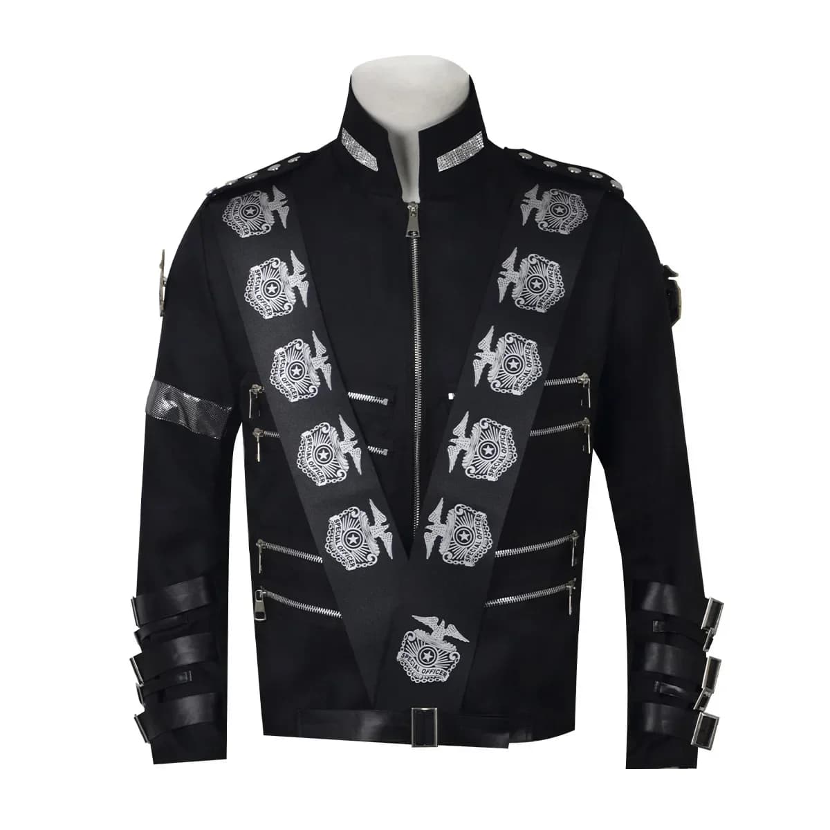 MJ Michael Cosplay Leather Stage Superstar Jacket Badge Ribbons for Women Man Halloween Stage Performance Suits Same Style
