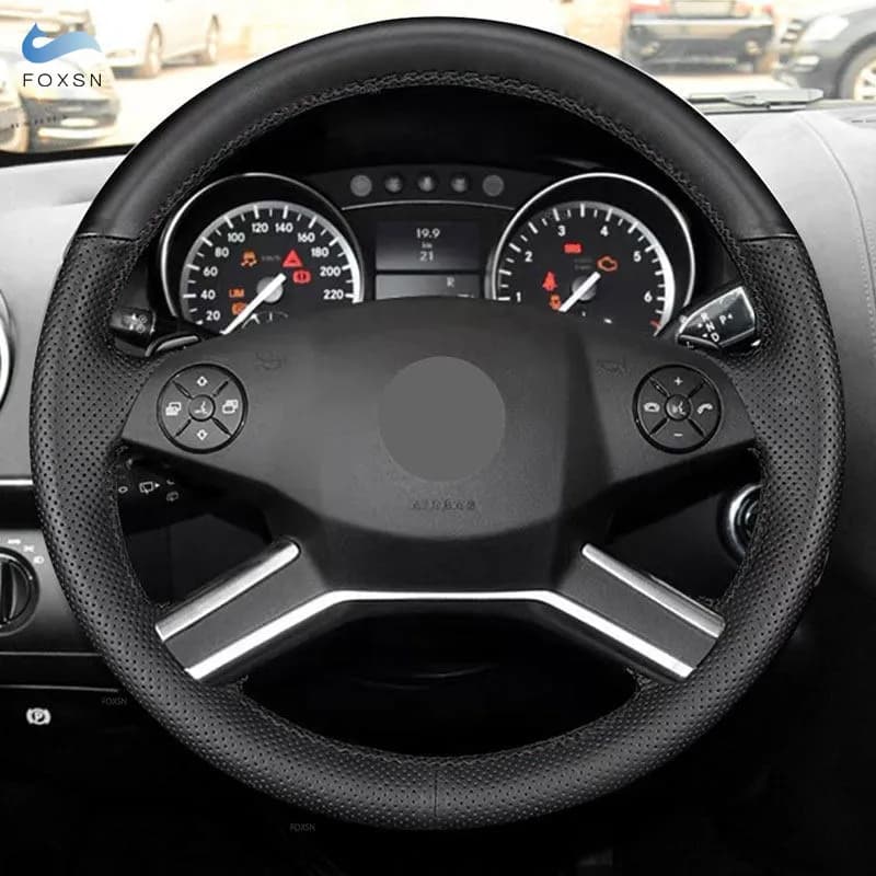 Coprivolante per interni auto per Mercedes Benz GL M R Class X164 W164 2009-2013 rivestimento in pelle perforata nera cucita a mano