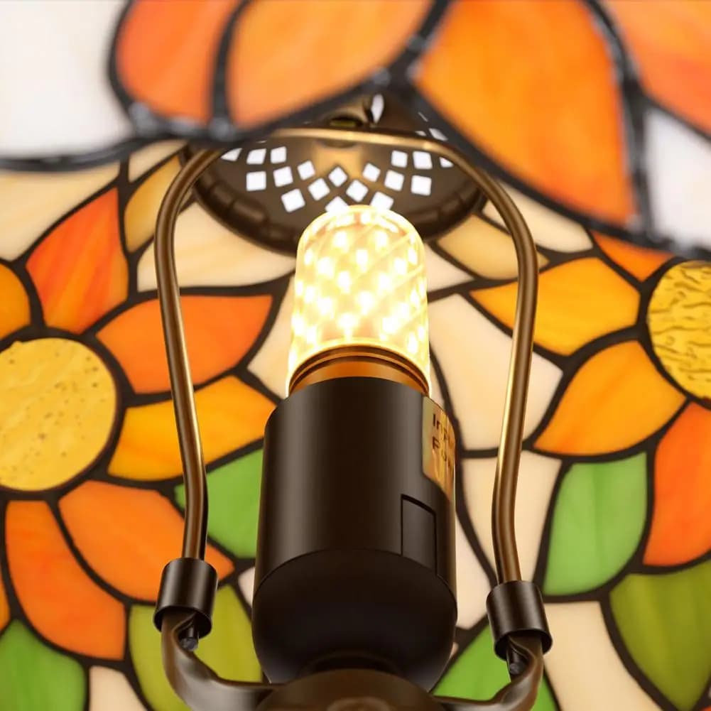 Lampada da tavolo vintage in vetro colorato a forma di girasole, 12 pollici, luce da lettura per camera da letto, soggiorno, comodino, lampadina inclusa
