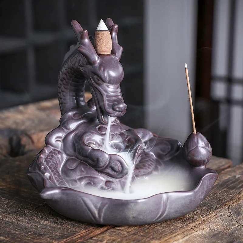 Bruciatore di incenso a riflusso del drago porta bastoncini di incenso in legno di sandalo di grandi dimensioni ornamenti per la decorazione della casa in ceramica