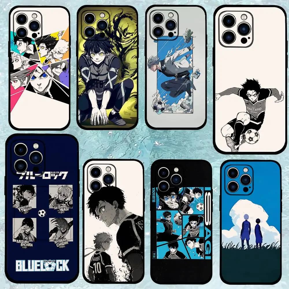 Cover per telefono Anime BLUE LOCK nera compatibile con iPhone 17, 16, 15, 11, 13, 14 Pro Max, Plus, X, Xr, Xs Max, 13 Mini