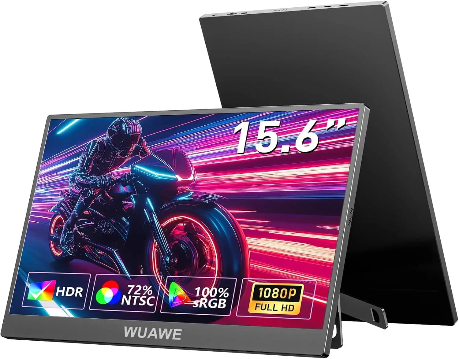 Torvani Store WUAWE Portable Monitor 15.6 Inch, 72% NTSC 100% sRGB USB C HDMI Travel Monitor for Laptop with Built-in Stand, HDR Freesync Low Blue Light for PC Mac Phone PS5 Switch.