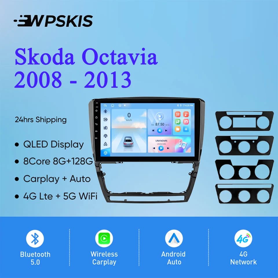 Per Skoda Octavia 2008 - 2013 Auto Radio Stereo Lettore Video Multimediale Monitor di Navigazione GPS Android 14 4G Lte WiFi Carplay