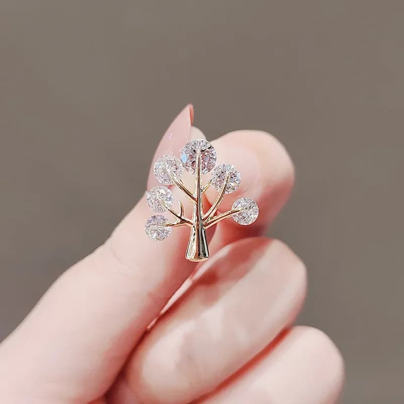 Nuovo design Albero della vita CZ Zircone Foglia di cristallo Spille per donne Ragazze Pianta Spilla Spilli Accessori di abbigliamento Gioielli
