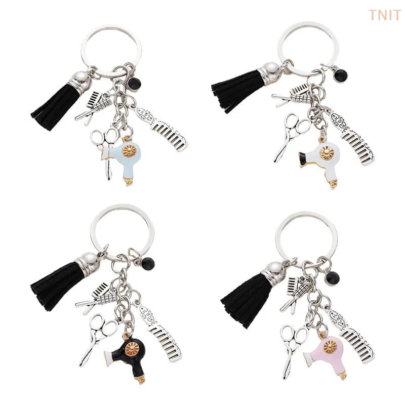 [J] Cute Comb Scissors Hair Dryer Car Key Chain Barber Hairdressers Hair Stylist Keychain Pendant For Backpack Purse