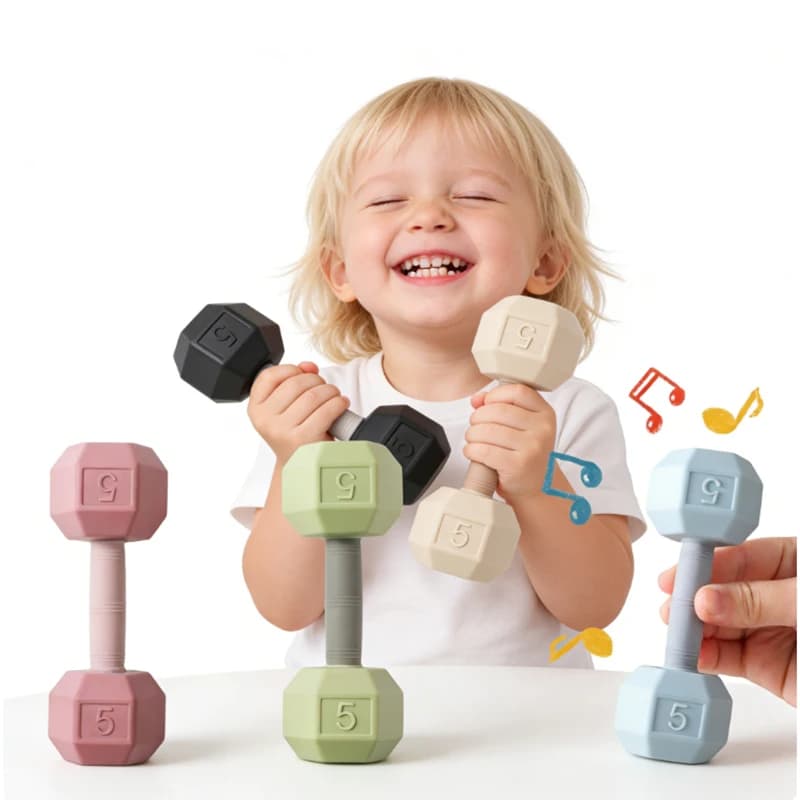 Dentizione in silicone per bambini Cartone animato Manubri Sonaglio Giocattolo Giocattoli cognitivi sensoriali per bambini Spostare la campana musicale Giocattoli per culla Regali per bambini