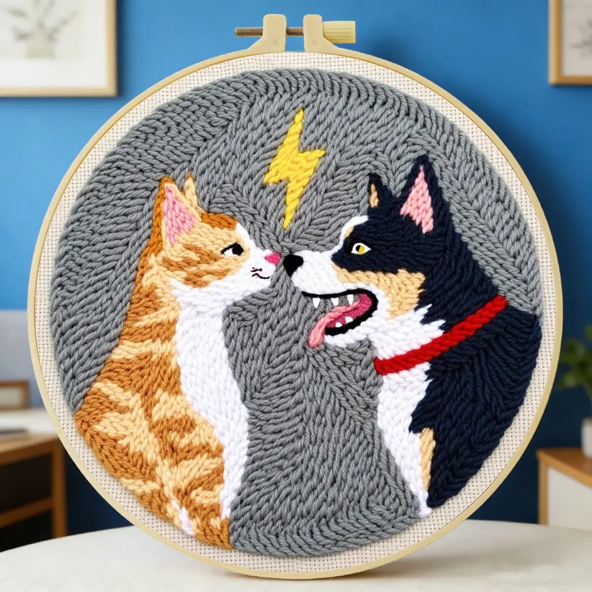 Kit per ricamo punch needle 20x20 cm (7,87 pollici) con motivi di cani e gatti, set per ricamo a punto, ricamo a maglia, fai da te, regalo fatto a mano, arte con l'ago