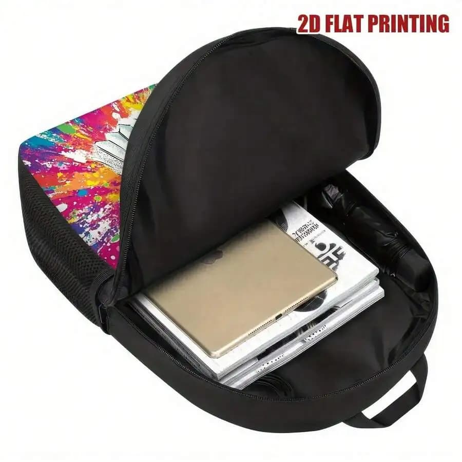 Fashion 2D Flat Print Explosion Color Backpack With Detachable Strap Lightweight For School Commute Travel