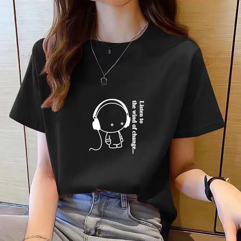 T-shirt a maniche corte con scollo rotondo da donna, top coreano, abbigliamento alla moda, cartone animato, nuovo
