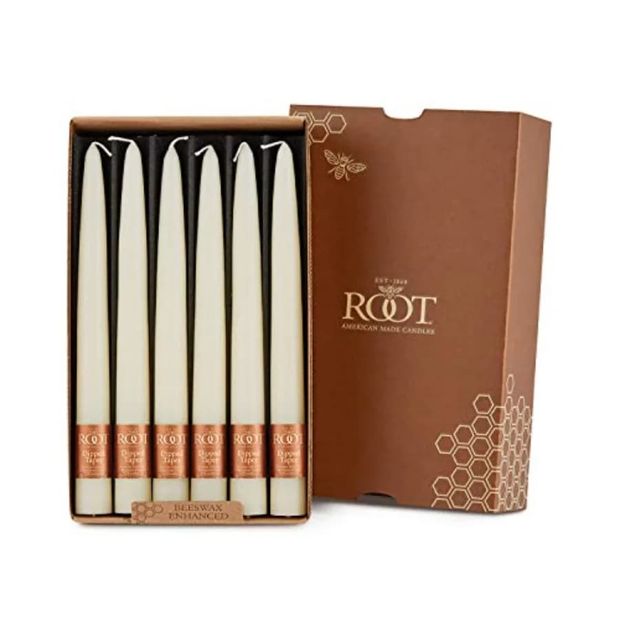 Set di Candele Affusolate Senza Profumo, Lisce, Immersi a Mano, Senza Gocciolamento, in Cera d'Api, Confezione Regalo