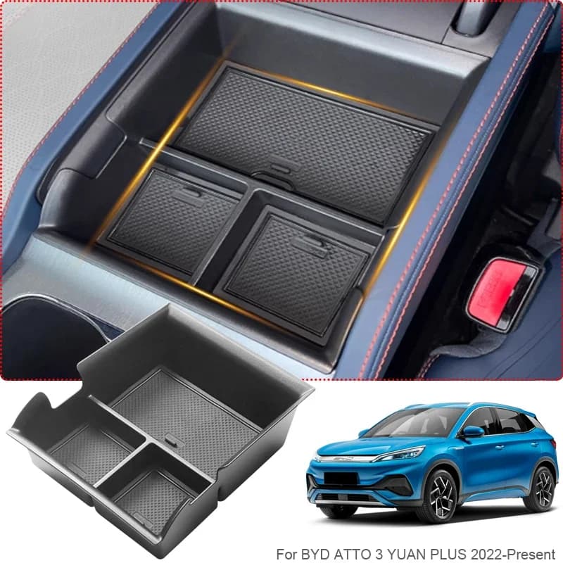 Scatola di immagazzinaggio del bracciolo dell'auto sotto l'organizzatore della console centrale per BYD ATTO 3 YUAN PLUS 2022-presente scatola di immagazzinaggio del vassoio accessorio per il riordino