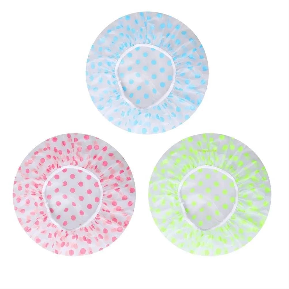 Shower Cap 3 Pcs Reusable Bath Hair Hat for Women Men Kids with Elastic Band
