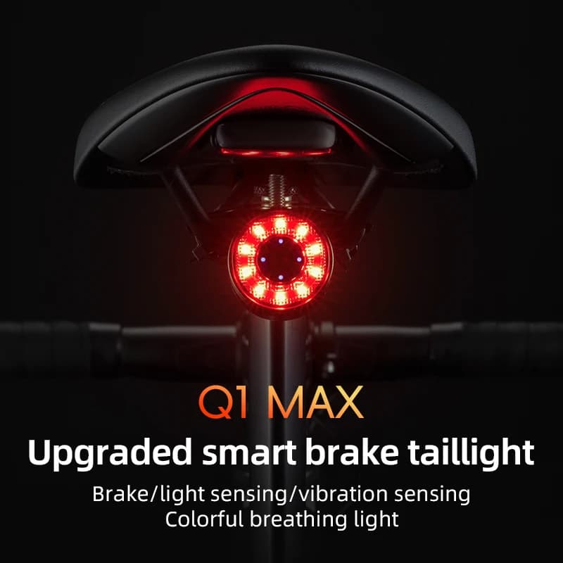 ROCKBROS Smart Bicycle Taillight Type-C Charging Auto Brake Sensing LED Rear Light Aluminum Alloy Bike Lamp Accessories Q1MAX