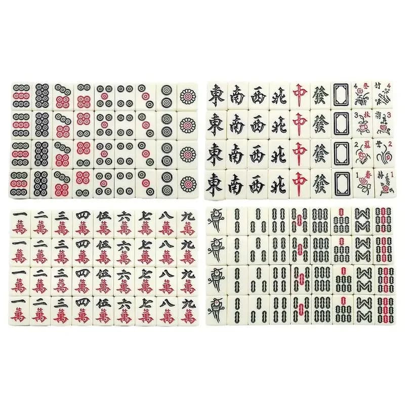 Set da gioco Mahjong cinese 144 mini piastrelle incise bianche per riunioni di famiglia per giochi in stile cinese Gioca per il tempo libero in famiglia