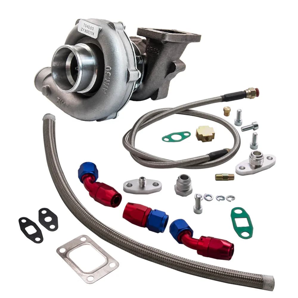 T04E T3/T4 A/R 0.63 Kit caricabatterie Turbo universale A 5 bulloni + linea di ritorno alimentazione olio