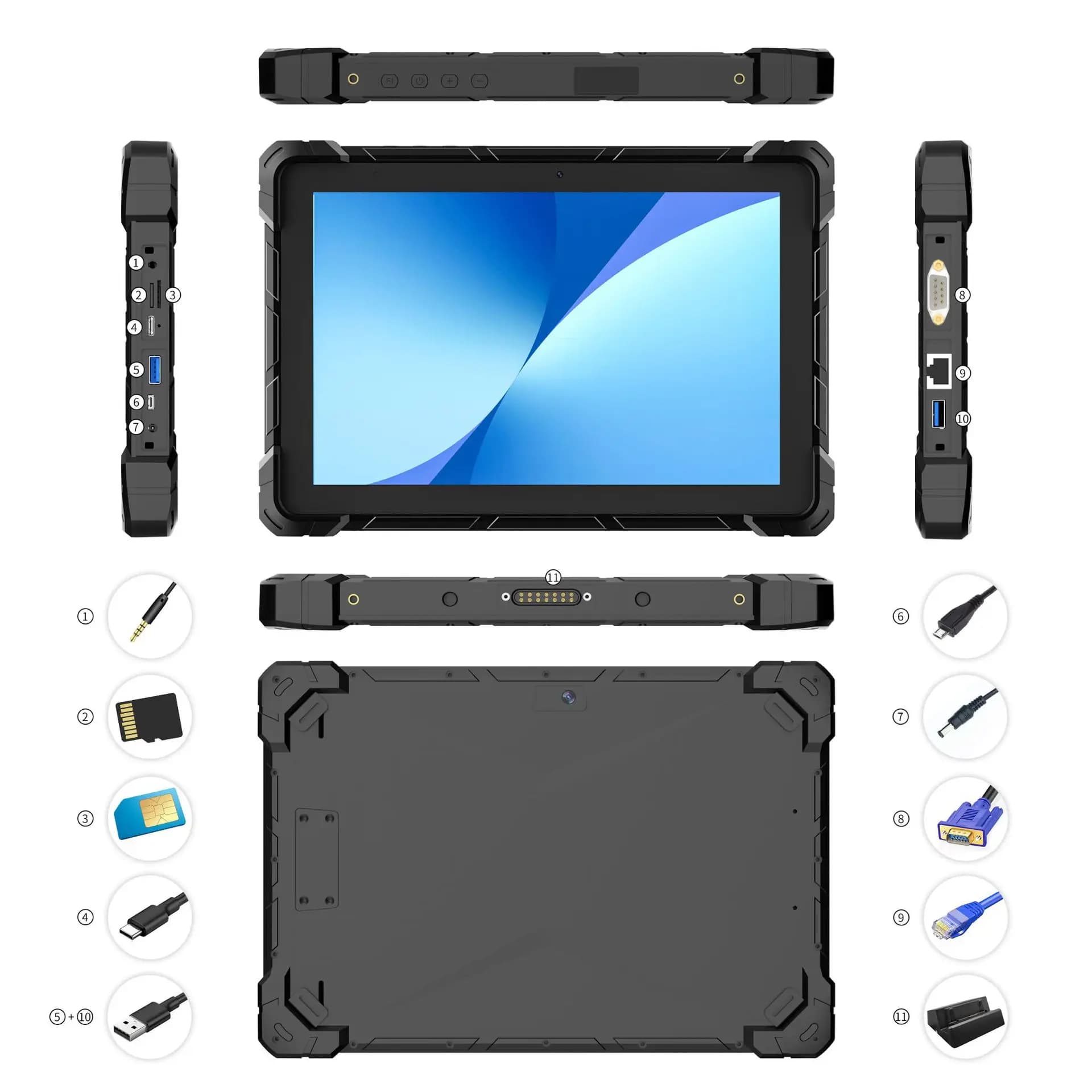 Tablet industriale rinforzato a tre prove da 10 pollici Scheda 4G/5G Rete privata da 1,8 g GPS Beidou impronta digitale NFC