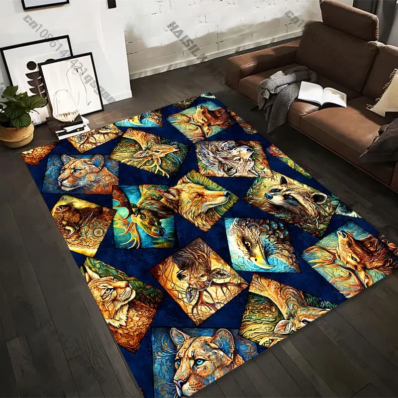 21 Sizes Depiction of diverse animal portraits Printed Area Rugs for Adult Yoga Mats Living Room Decor Personalized Doormat
