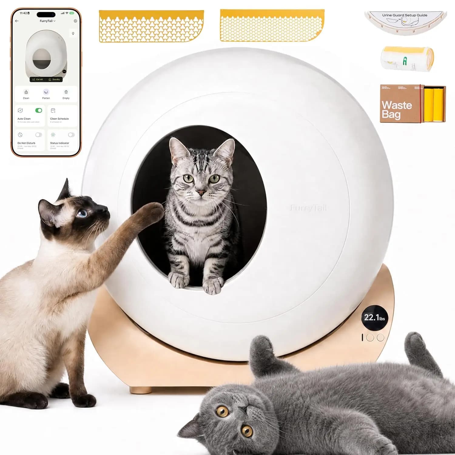 Self Cleaning Cat Litter Box 120 Bags, Smart Sensors, Odor & Leak Control, Large Multi Cat, App Control, Customized